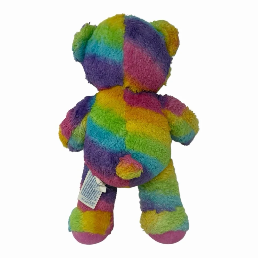 Build-A-Bear Workshop Rainbow Striped Teddy Bear Plush Blue Eyes Pink Nose